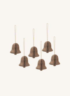 Broste Copenhagen - Papier Weihnachtsornament Glocke - 6er Set | Braun
