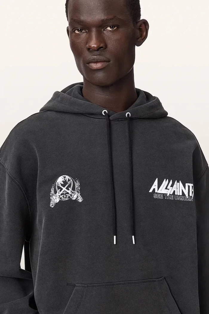 AllSaints pamuklu kapüşonlu erkek sweatshirt CHROMIUM