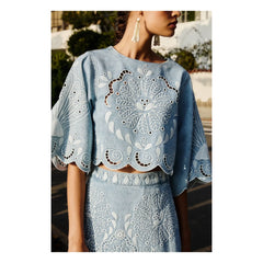Farm Rio - Richelieux Bluse | Jeansblau