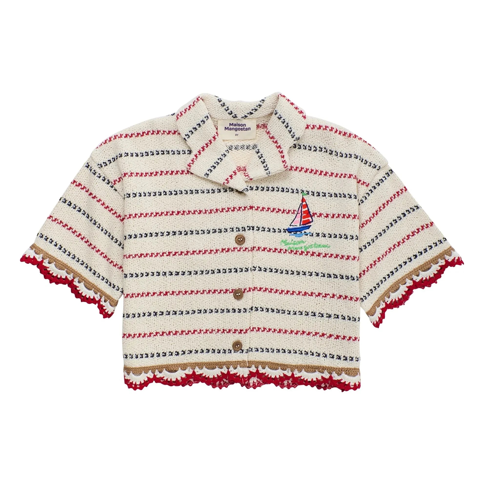Maison Mangostan – Gestreiftes Mesh-Hemd | Ecru
