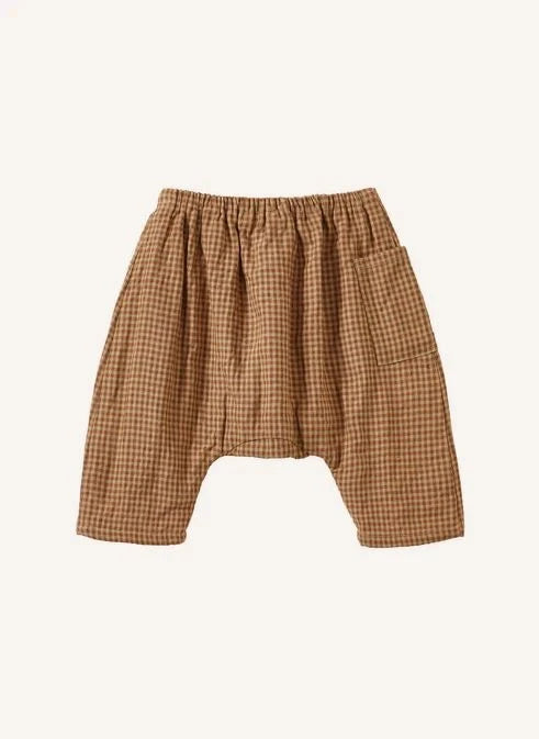 Caramel - Ficus Karomuster Leinen Haremhose | Ziegel