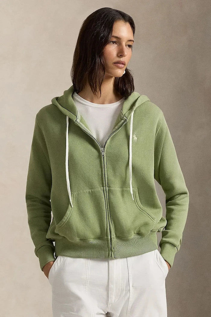 Polo Ralph Lauren fermuarlı kapüşonlu kadın sweatshirt pamuklu