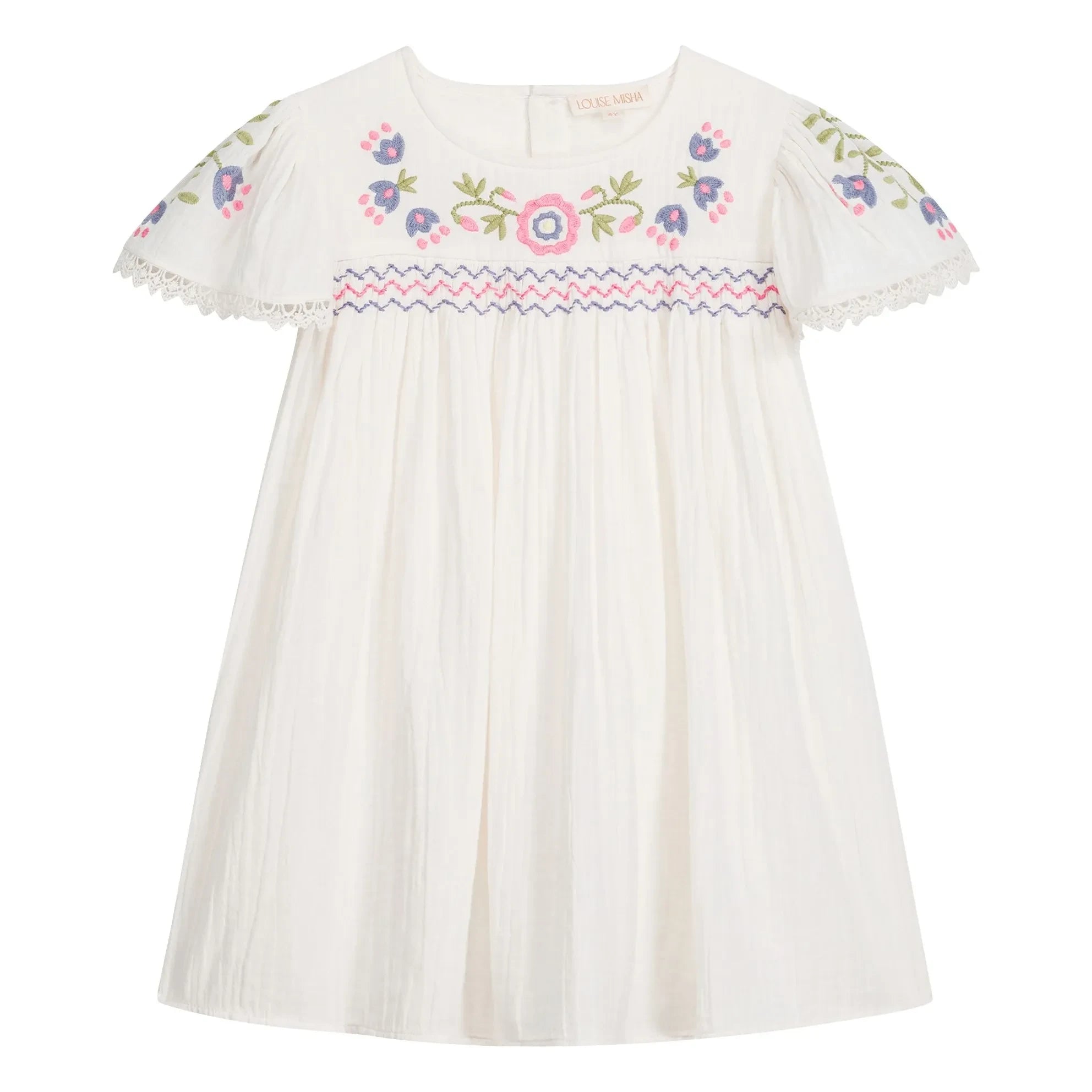 Louise Misha - Ana besticktes Kleid Bio-Baumwolle | Weiß