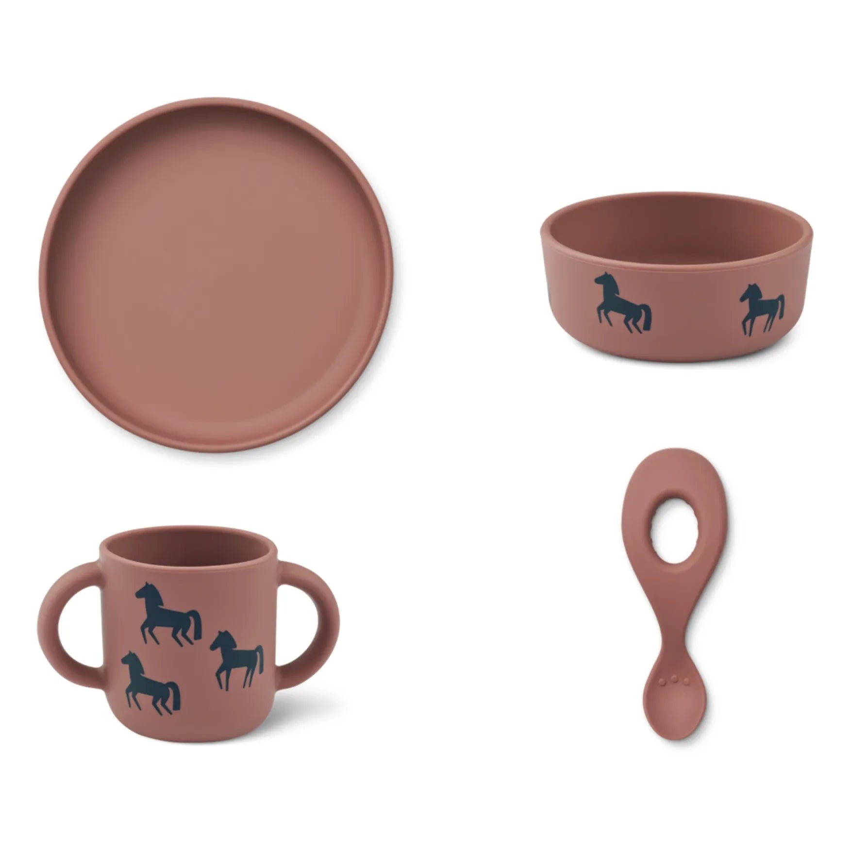 Liewood - Vivi Silikon Geschirrset 4-teilig | Horses/Dark Rosetta