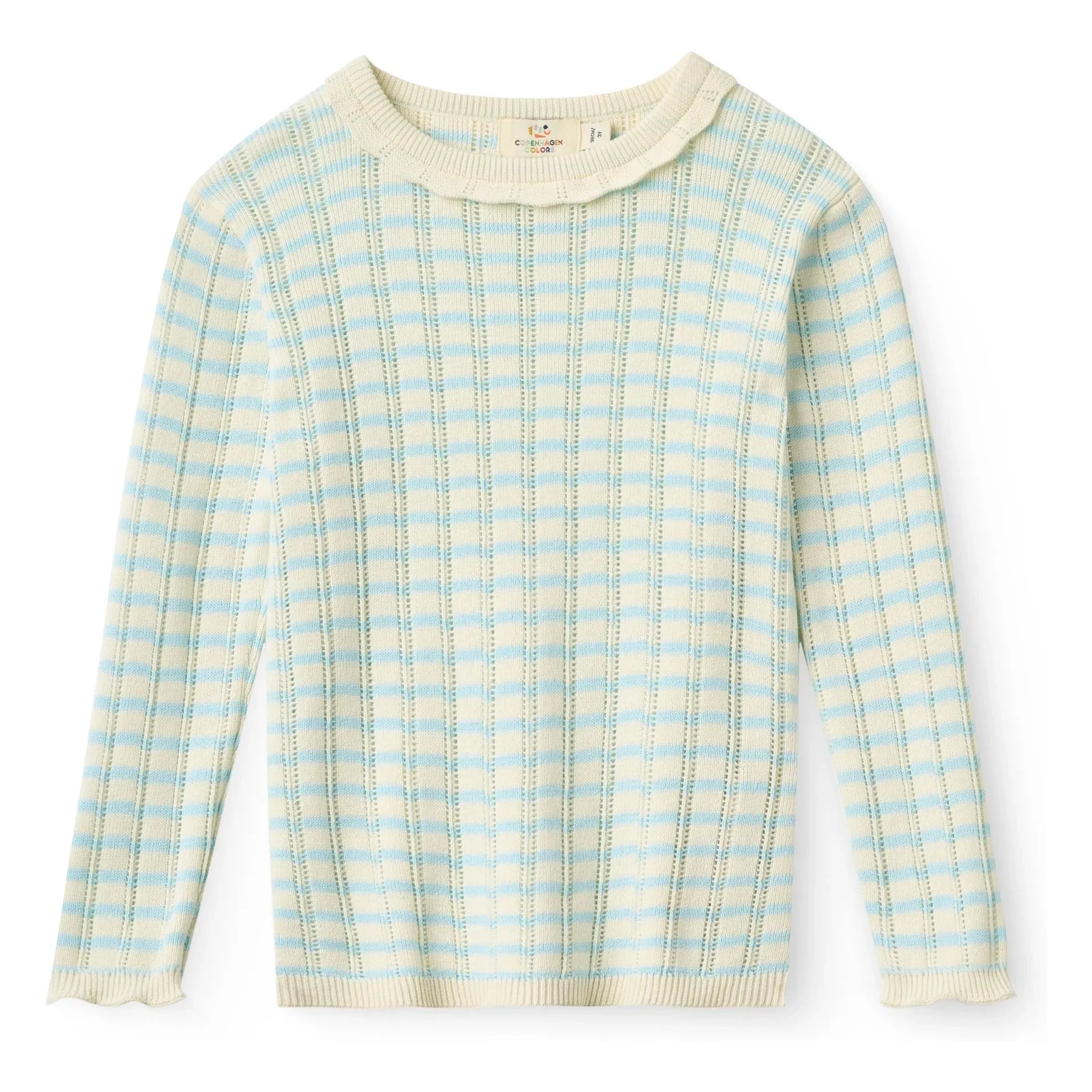 Copenhagen Colors - Pointelle Gestreiftes T-Shirt aus Bio-Baumwolle | Hellblau