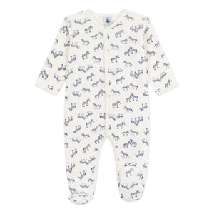 Petit Bateau - Schlafanzug mit Zebramuster aus Bio-Baumwolle | Ecru
