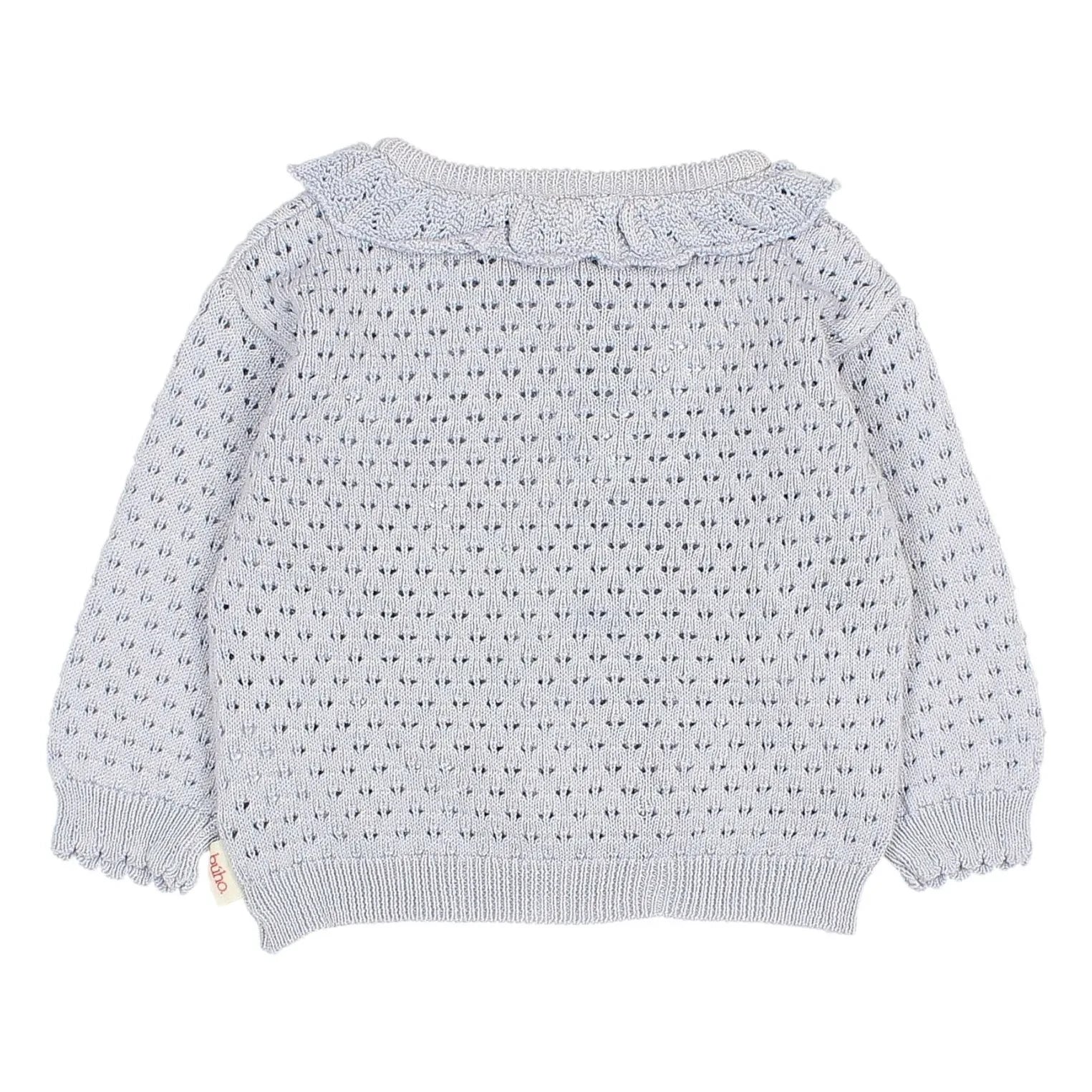 Búho – Boho Strickjacke aus Bio-Baumwolle mit Ajourmuster | Hellblau