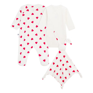 Petit Bateau - 3-teiliges Schlafanzug-Strampler-Set mit süßen Herzen Geschenkset | Weiß