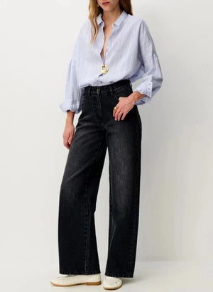 Sessùn - Çizgili organik pamuk gömlek | Siyah