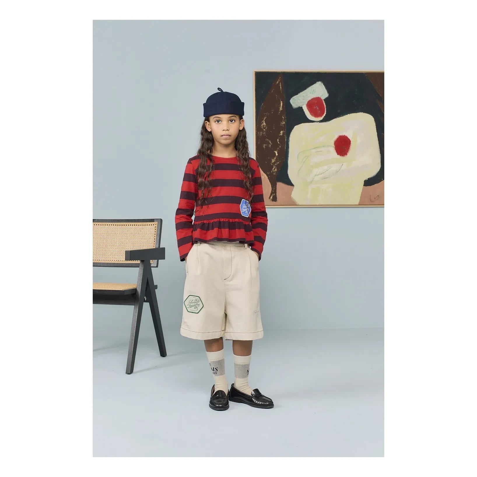 The Animals Observatory - Fırfırlı Tişört Scamper Çizgili Organik Pamuk | Kırmızı