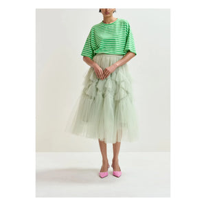 Essentiel Antwerp – Joste gestreiftes T-Shirt mit Strasssteinen | Grün