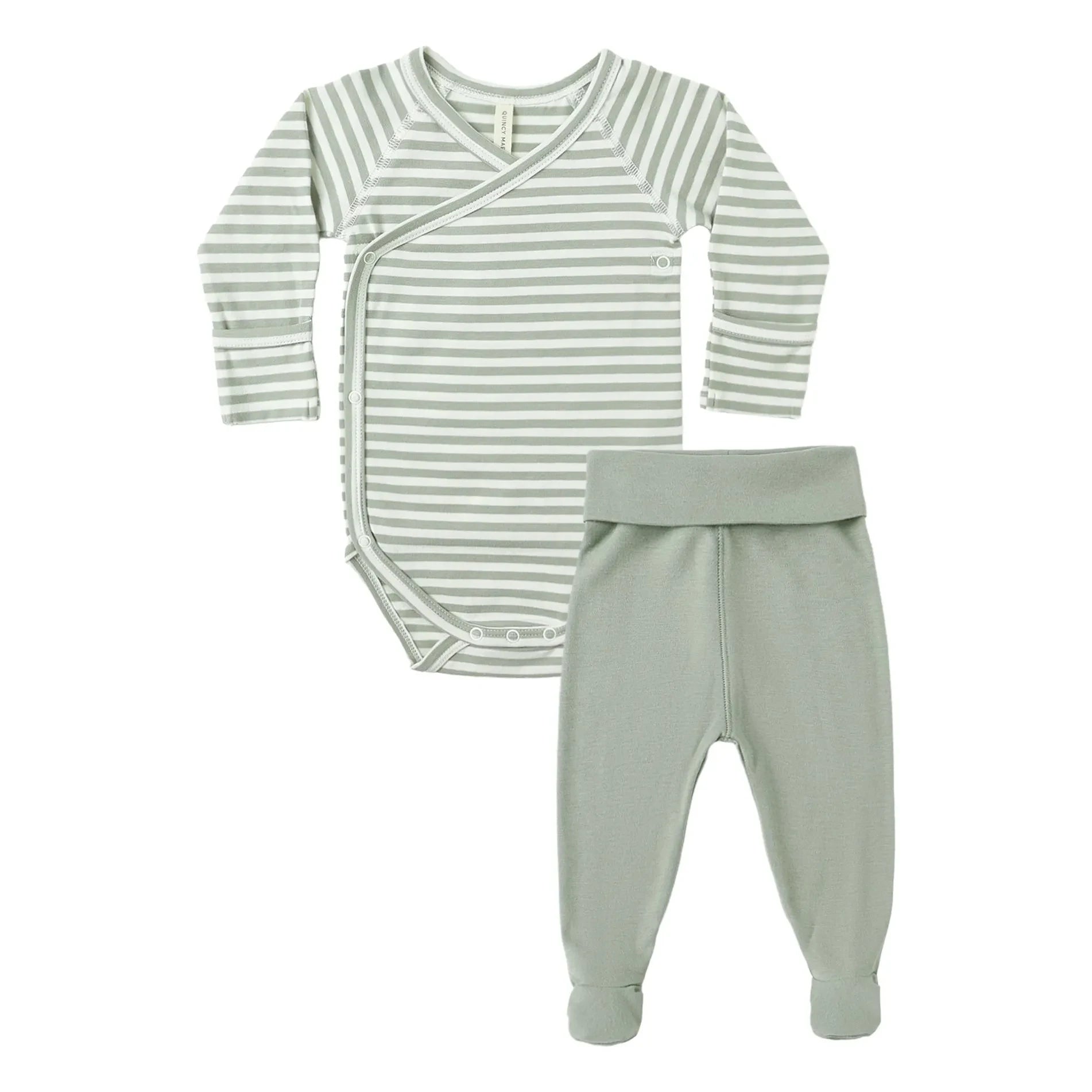 Quincy Mae – Set aus gestreiftem Bio-Baumwoll-Body und Leggings | Celadon