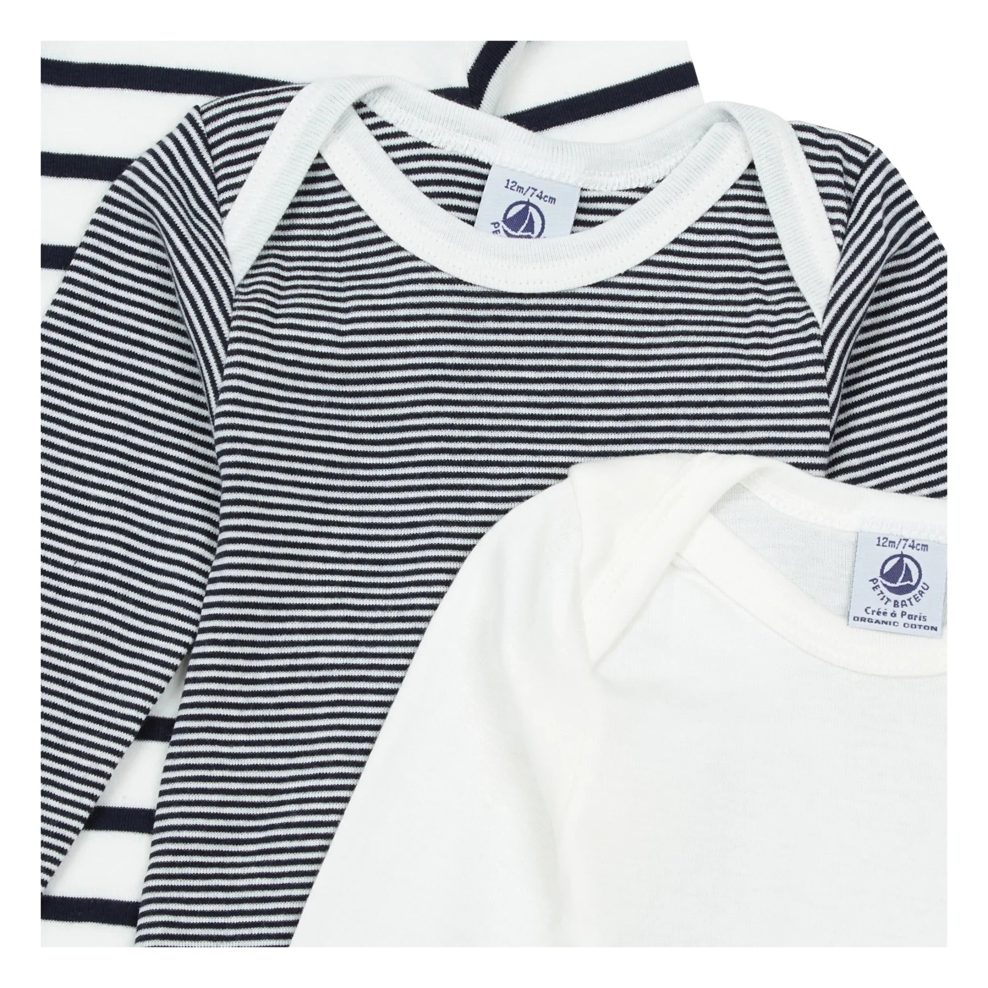 Petit Bateau - 3er-Pack gestreifte Baby-Strampler aus Bio-Baumwolle | Blau