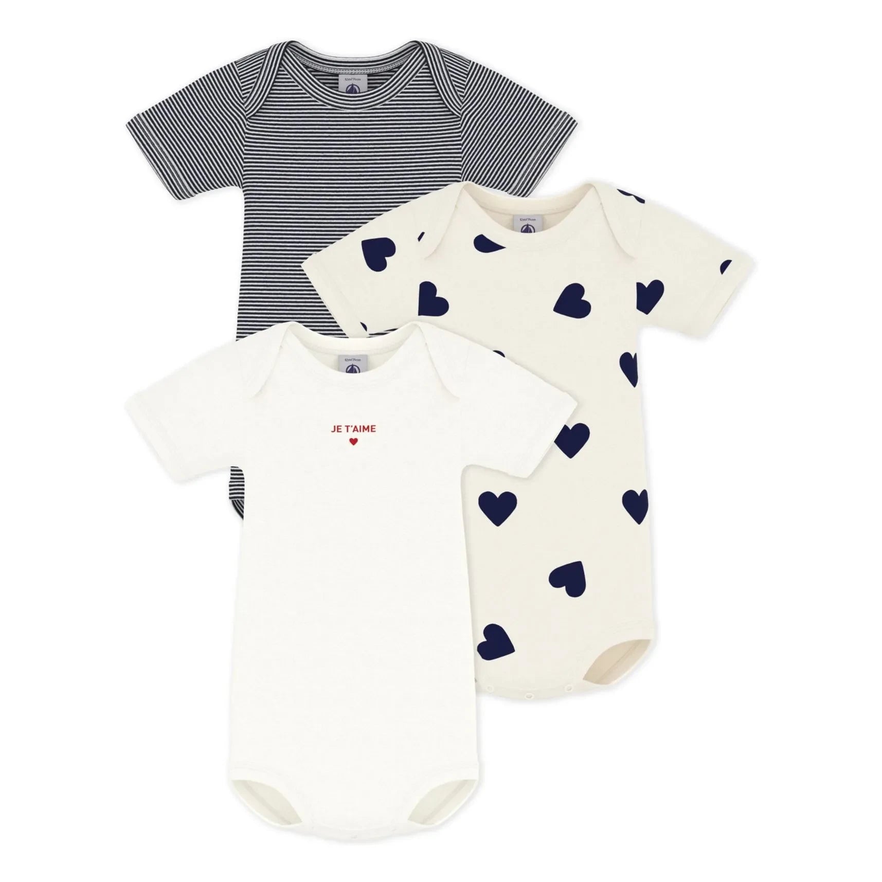 Petit Bateau - Body aus Bio-Baumwolle, „Je T'aime“, 3er-Pack | Ecru