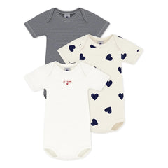 Petit Bateau - Body aus Bio-Baumwolle, „Je T'aime“, 3er-Pack | Ecru