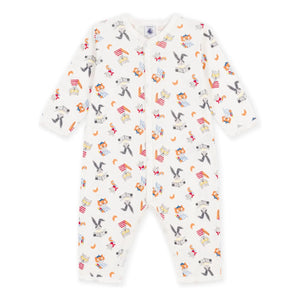 Petit Bateau - Organik Pamuklu Dors Bien Hayvanlar Pijama | Beyaz