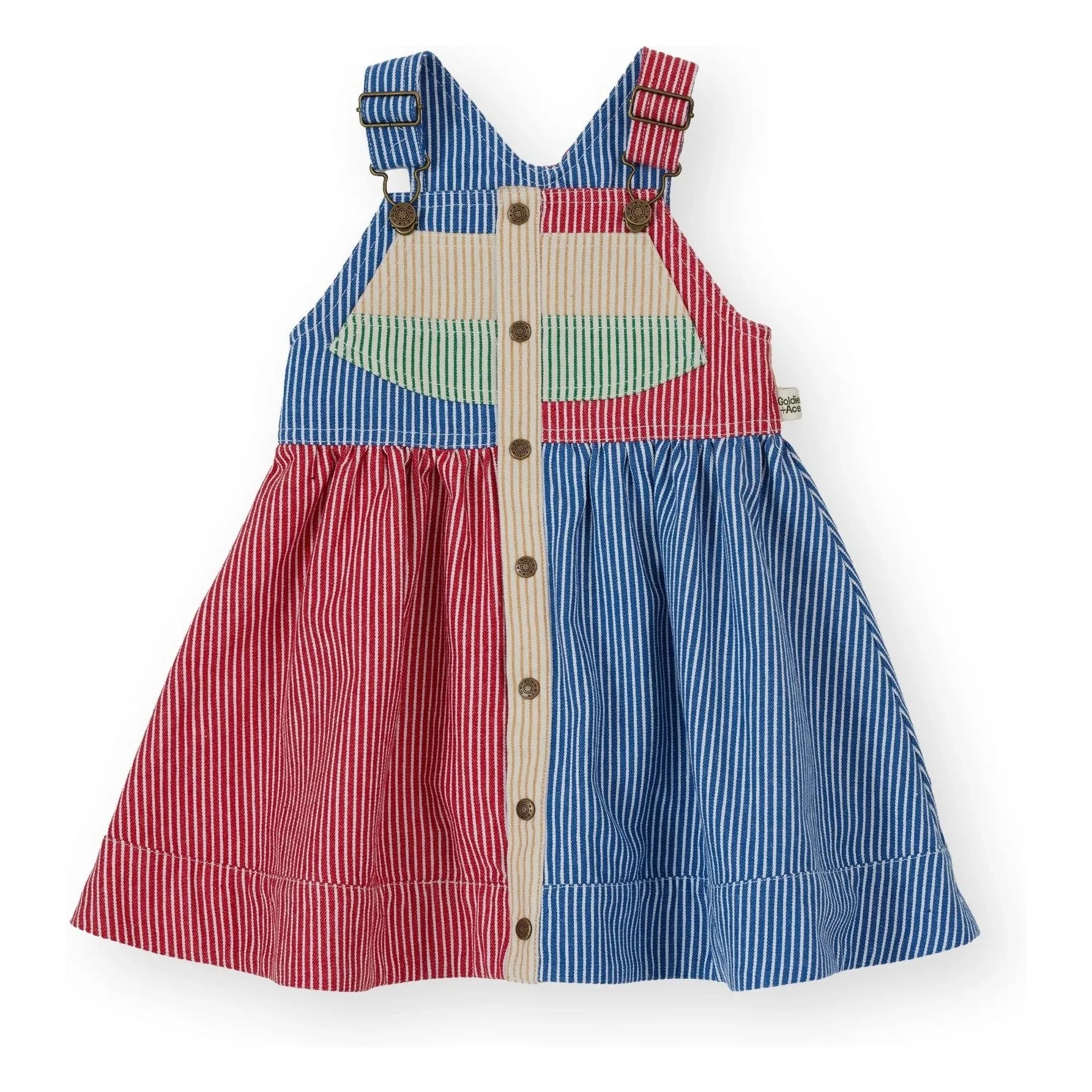 Goldie + Ace - Gestreiftes Patchwork-Latzkleid | Rot