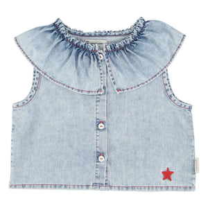 Piupiuchick - Ärmellose Etoile Denim Bluse | Gewaschenes Blau