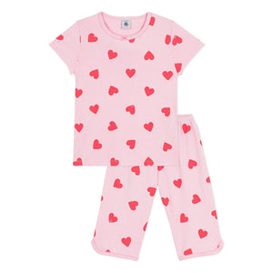 Petit Bateau - Capri-Pyjama mit Herzmuster | Rosa