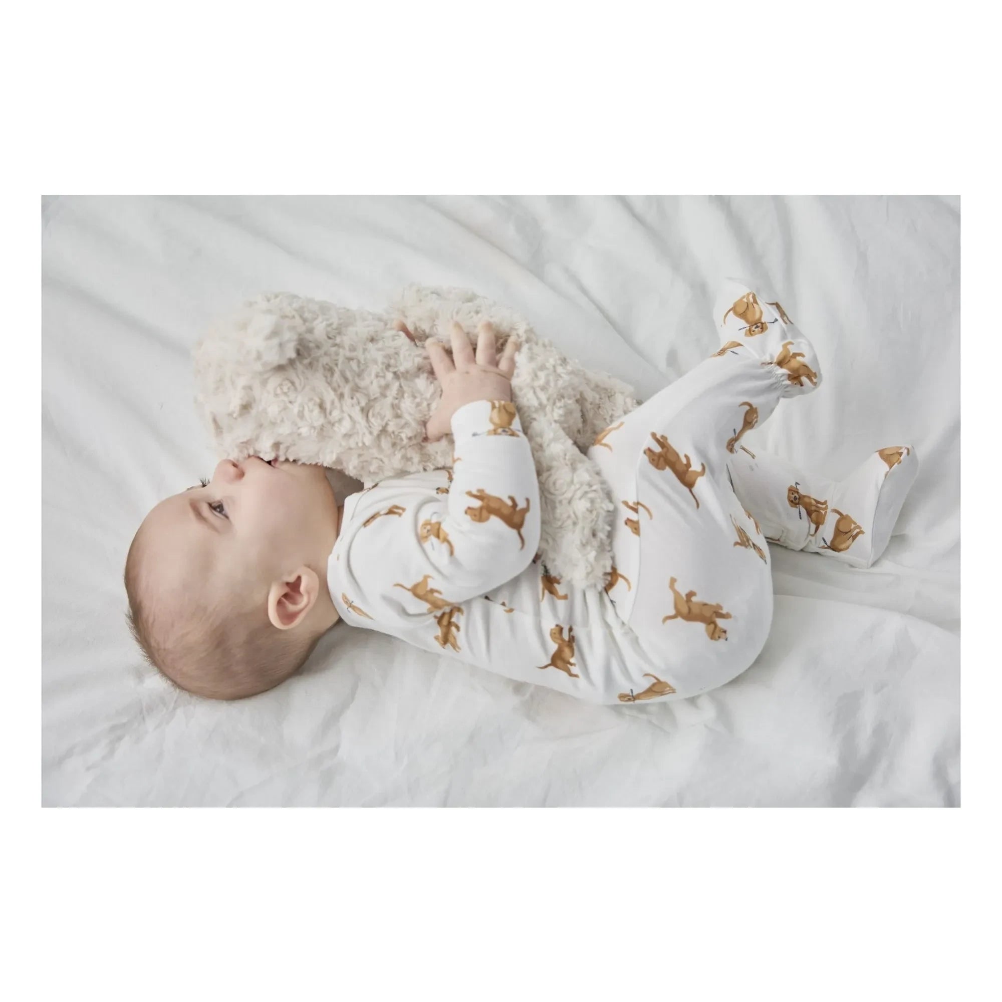 Petit Lem – Pyjama aus Bio-Baumwolle und Modal, mit Hundepfoten-Details | Weiß