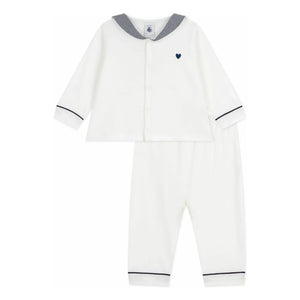 Petit Bateau - Gestreifter Kragen Schlafanzug aus Bio-Baumwolle | Weiß