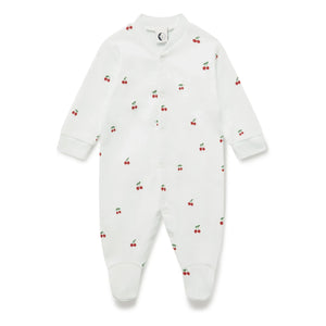 Sleepy Doe - Cherry Fußpyjama aus Bio-Baumwolle | Weiß