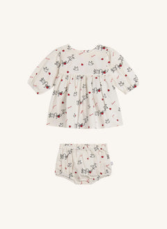 Stella McCartney Kids - Kleid mit Vogelmuster und Shorts mit eingearbeitetem Slip | Elfenbein