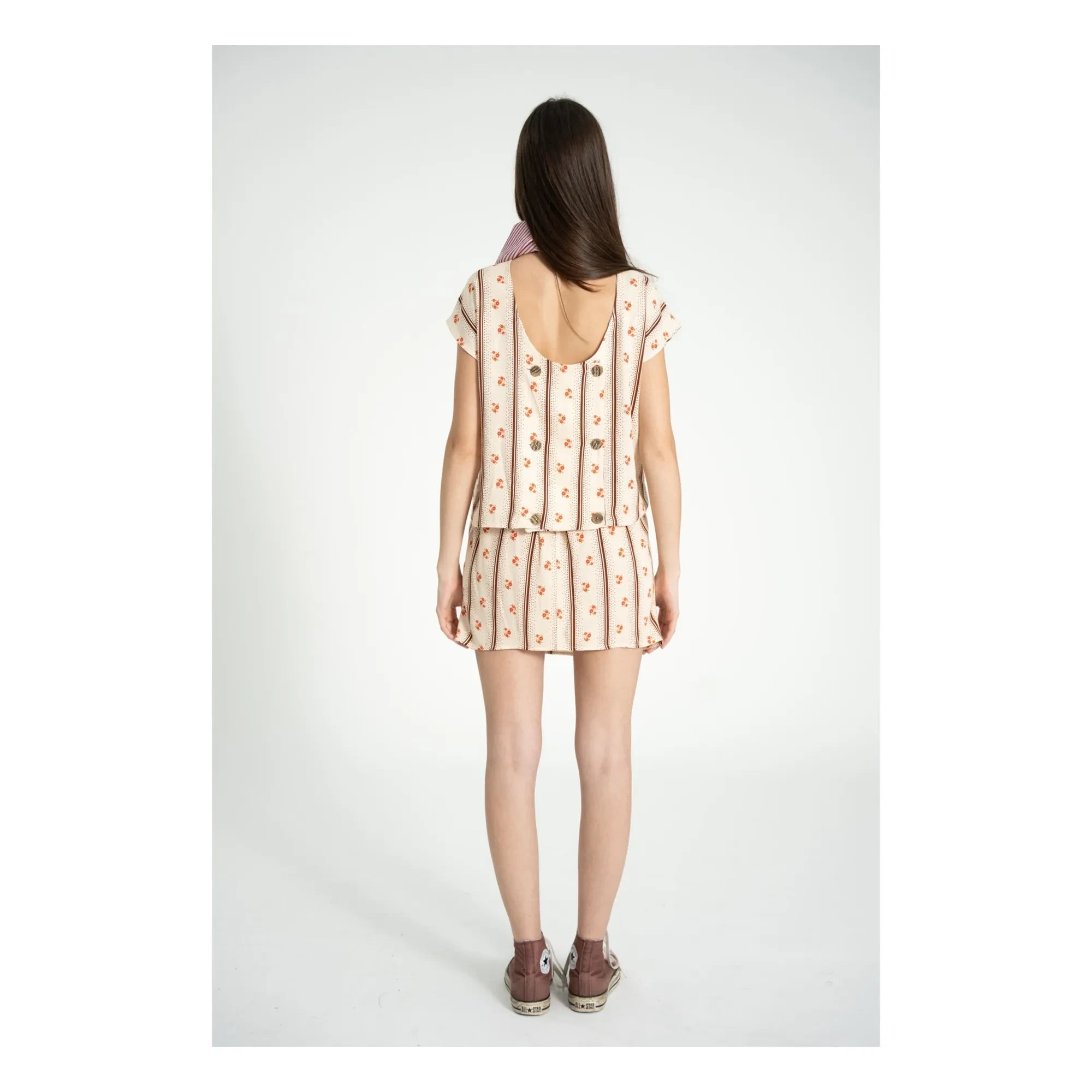 Sisters Department - Blumenmuster ärmellose Bluse | Cremeweiß