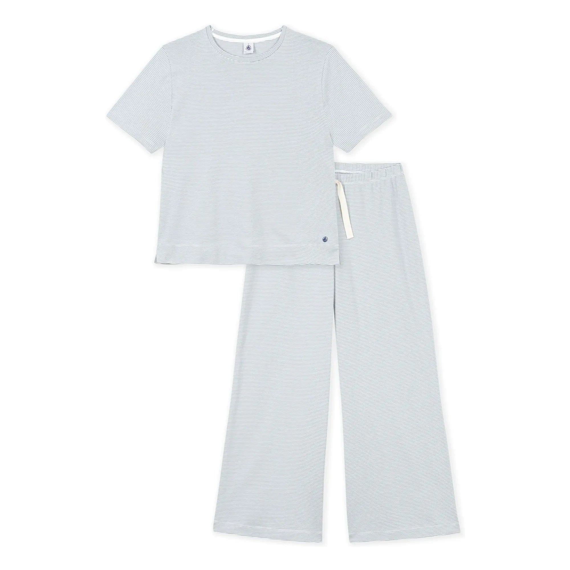 Petit Bateau - Organik pamuklu çizgili pijama | Mavi
