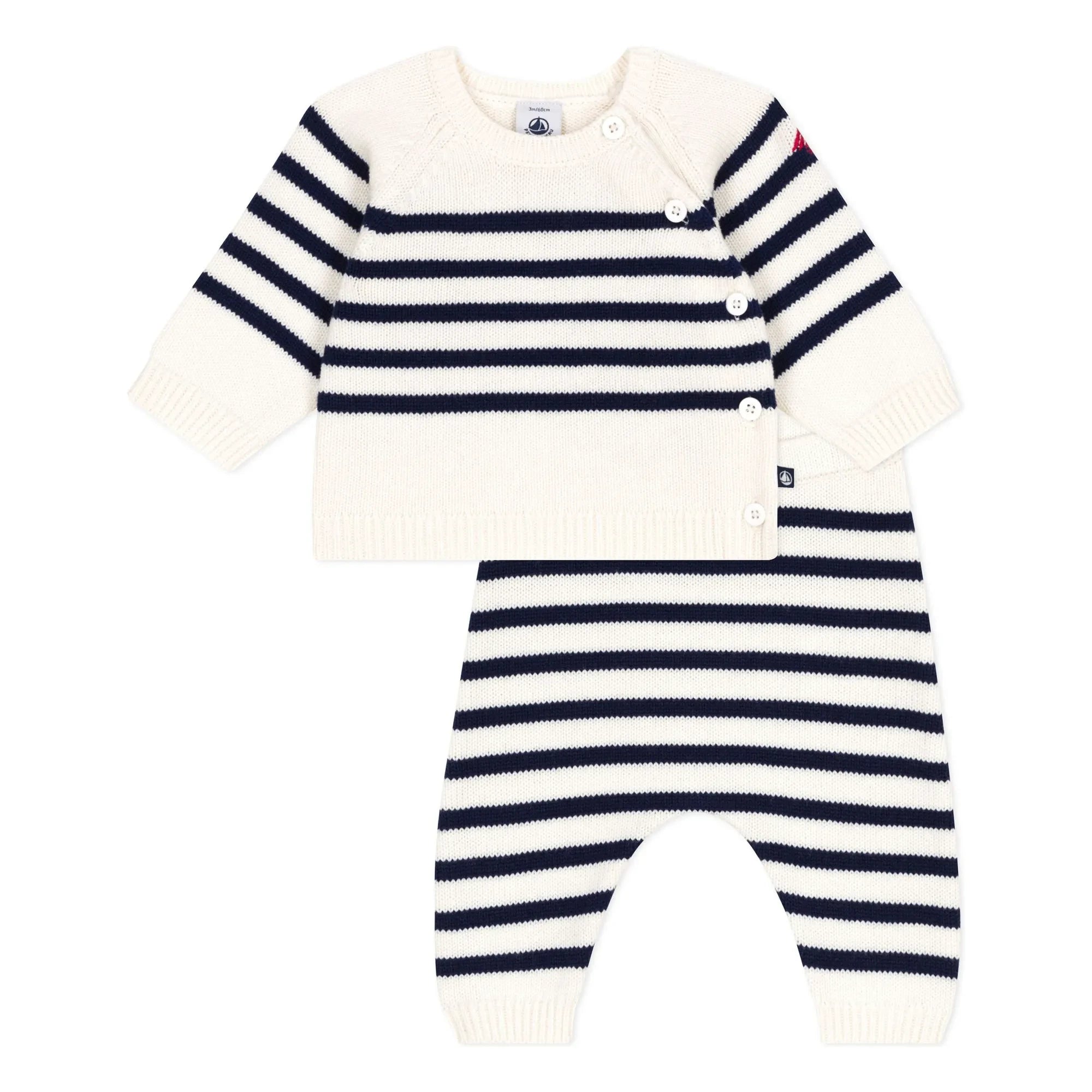 Petit Bateau – Matrosenpullover und Hosen-Set aus Wolle | Ekru