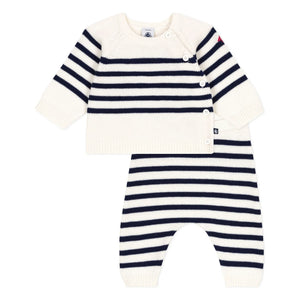 Petit Bateau – Matrosenpullover und Hosen-Set aus Wolle | Ekru