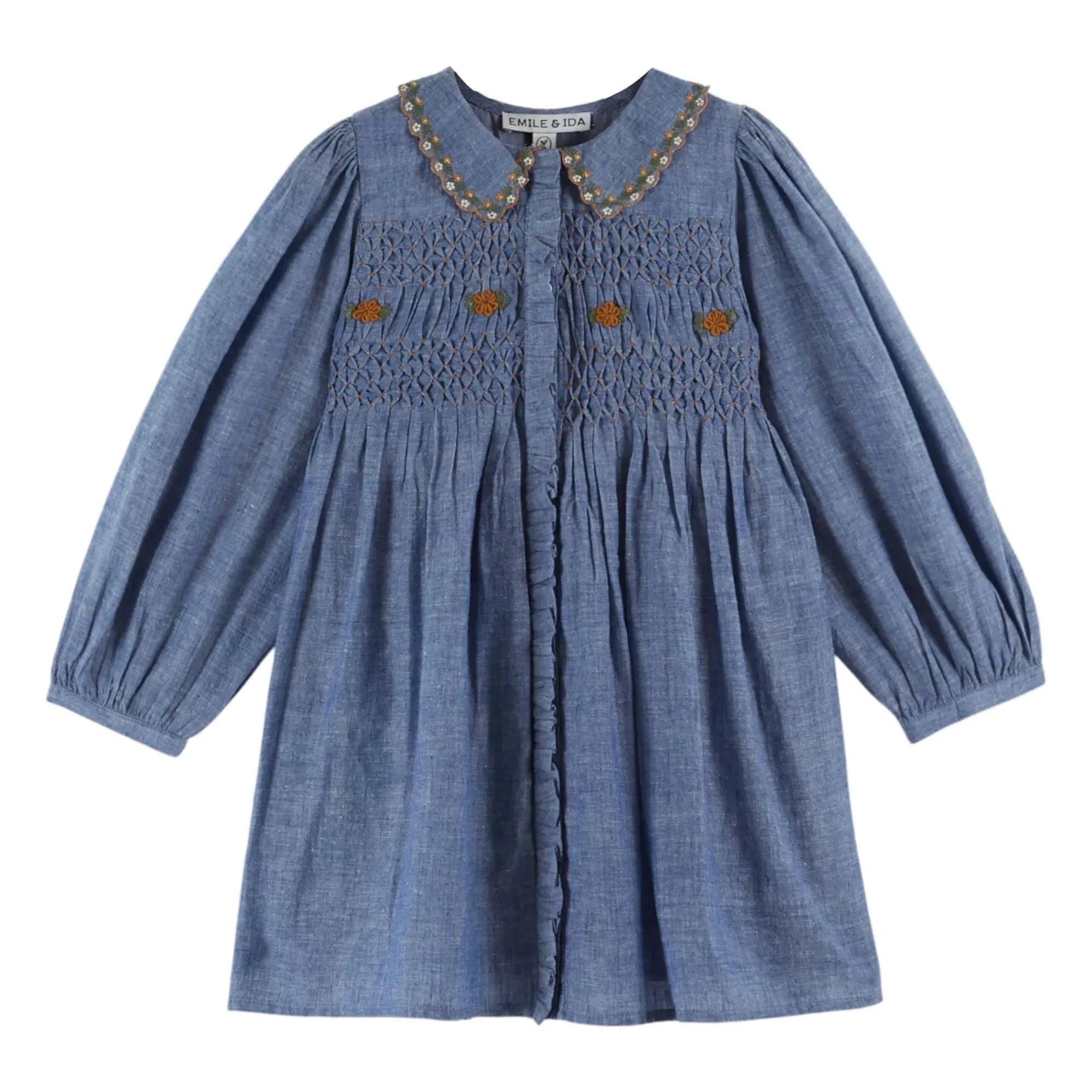 Emile et Ida - Smock-Kleid mit Blumenmuster | Blau
