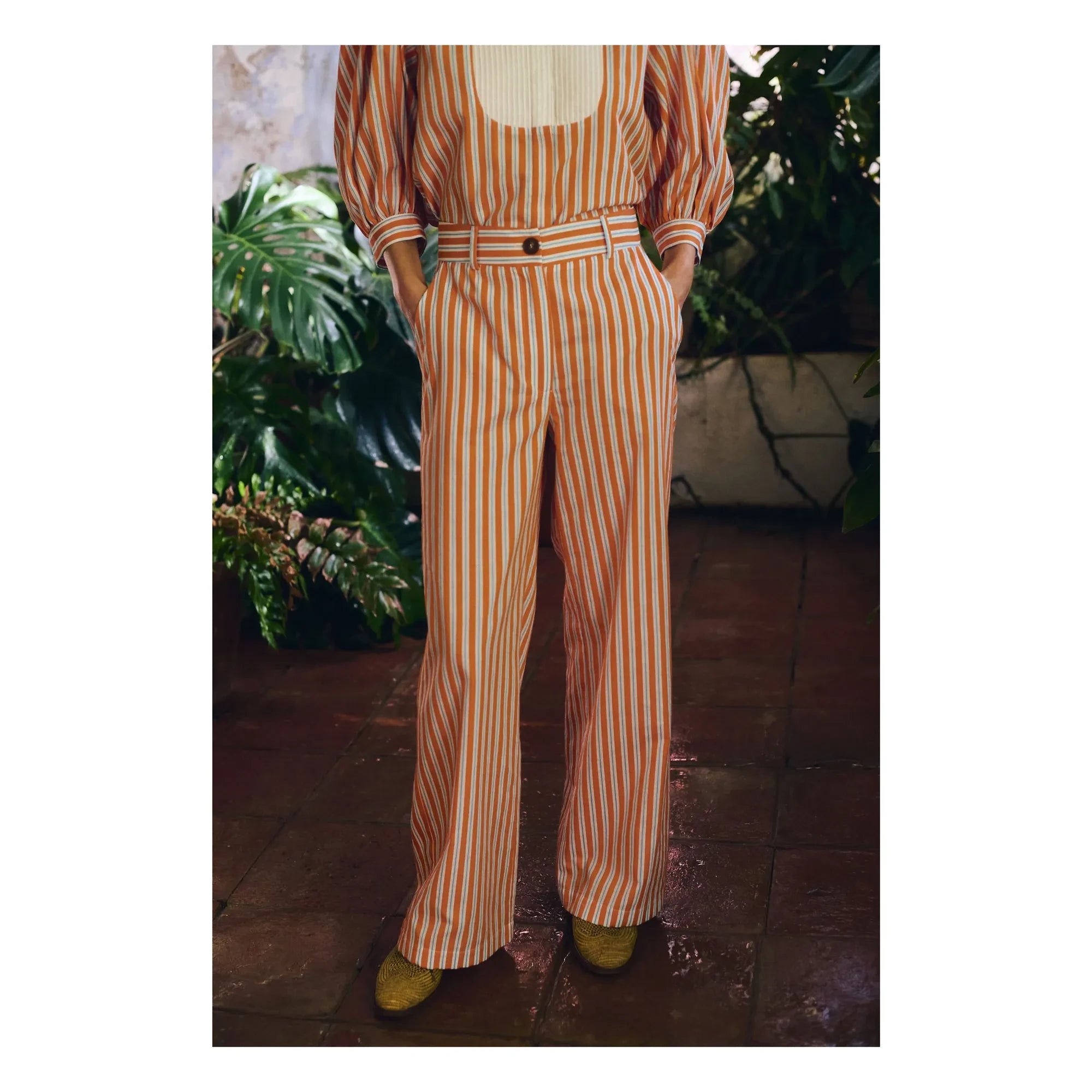 Maria de la Orden - Romeo Gestreifte Baumwollhose | Orange
