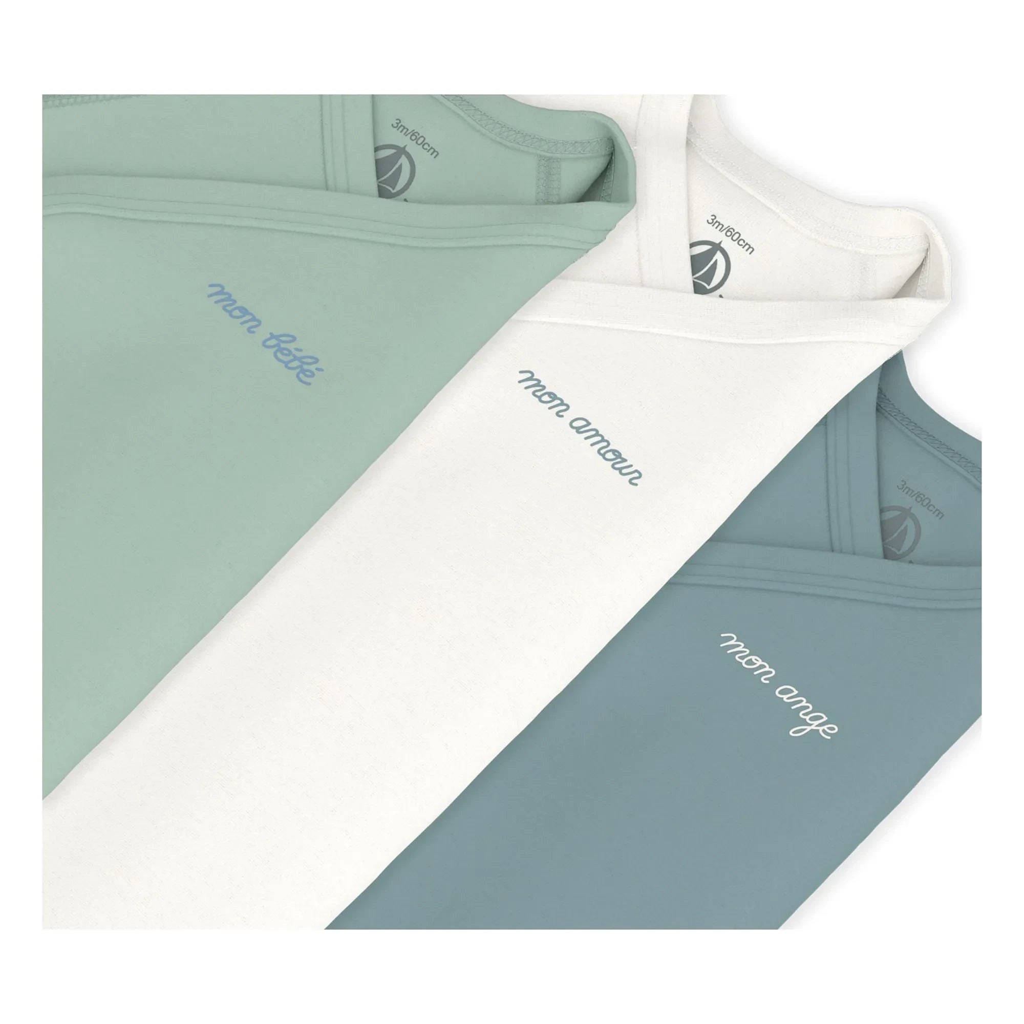 Petit Bateau - 3er-Set Wickelbodys aus Bio-Baumwolle „Mon Bébé“ | Blau