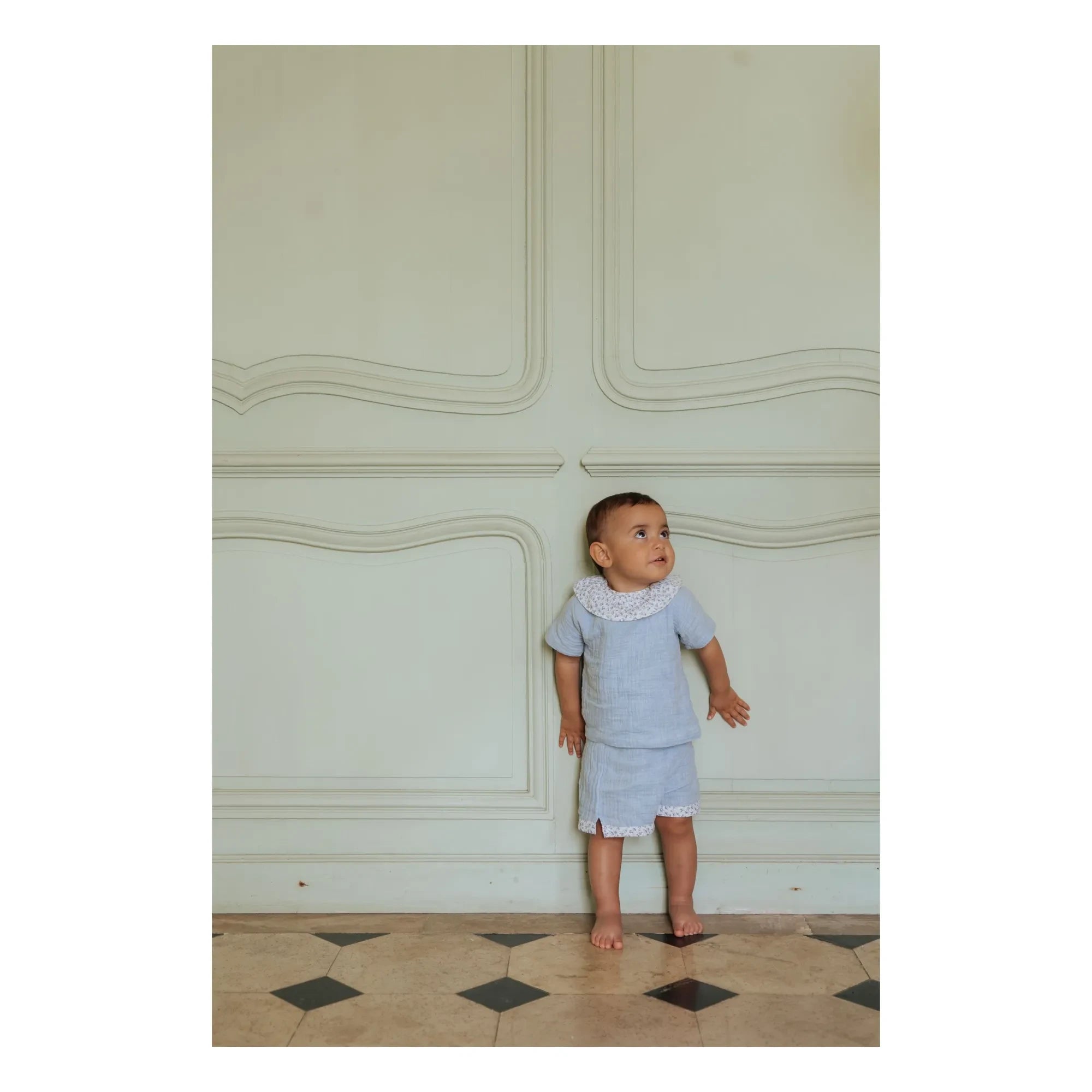 Risu Risu - Lisboa Kurzer Pyjama Bio-Baumwolle Musselin-Stoff | Hellblau