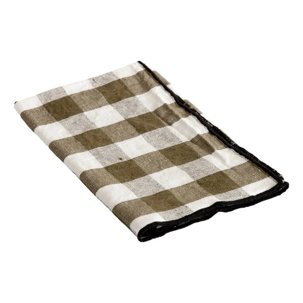 Maison de Vacances - Bourdon Schwarzes Netz-Gingham-Küchentuch 48x75cm | Vichy Khaki