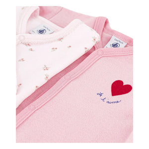 Petit Bateau - 2’li Pijama Seti Dors Bien Fleuris Kadife Organik Pamuk | Pembe
