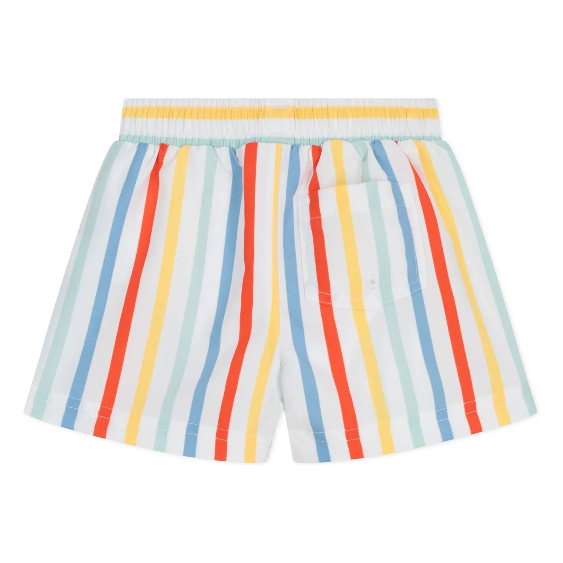 Petit Bateau – Gestreifte Badeshorts aus recycelter Faser für Babys | Weiß