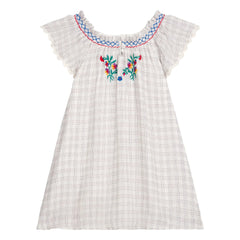 Louise Misha - Besticktes Kleid Edith Carreaux Bio-Baumwolle | Creme