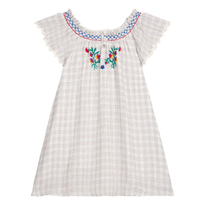 Louise Misha - Besticktes Kleid Edith Carreaux Bio-Baumwolle | Creme