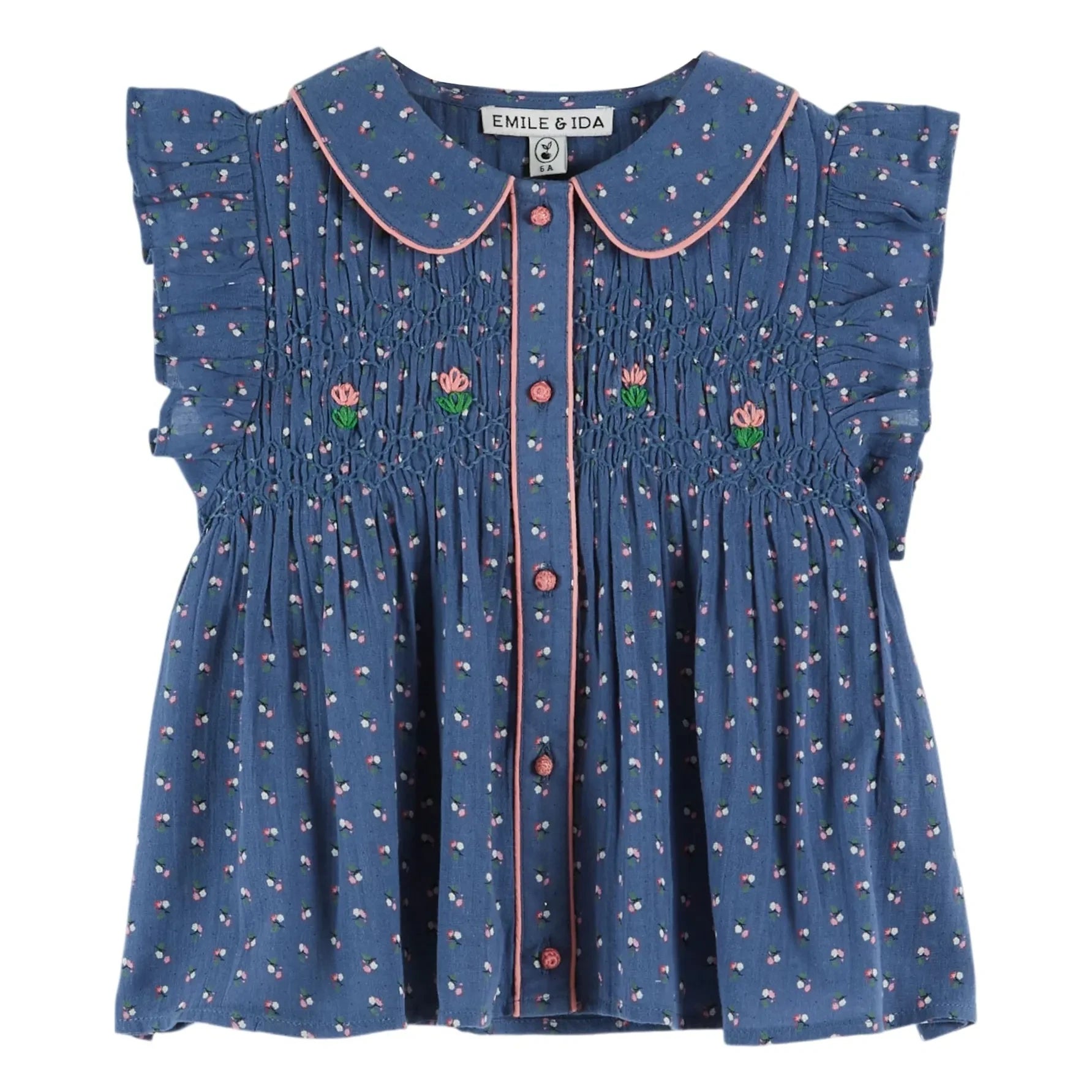 Emile et Ida - Blaues Blumen-Smock-Oberteil