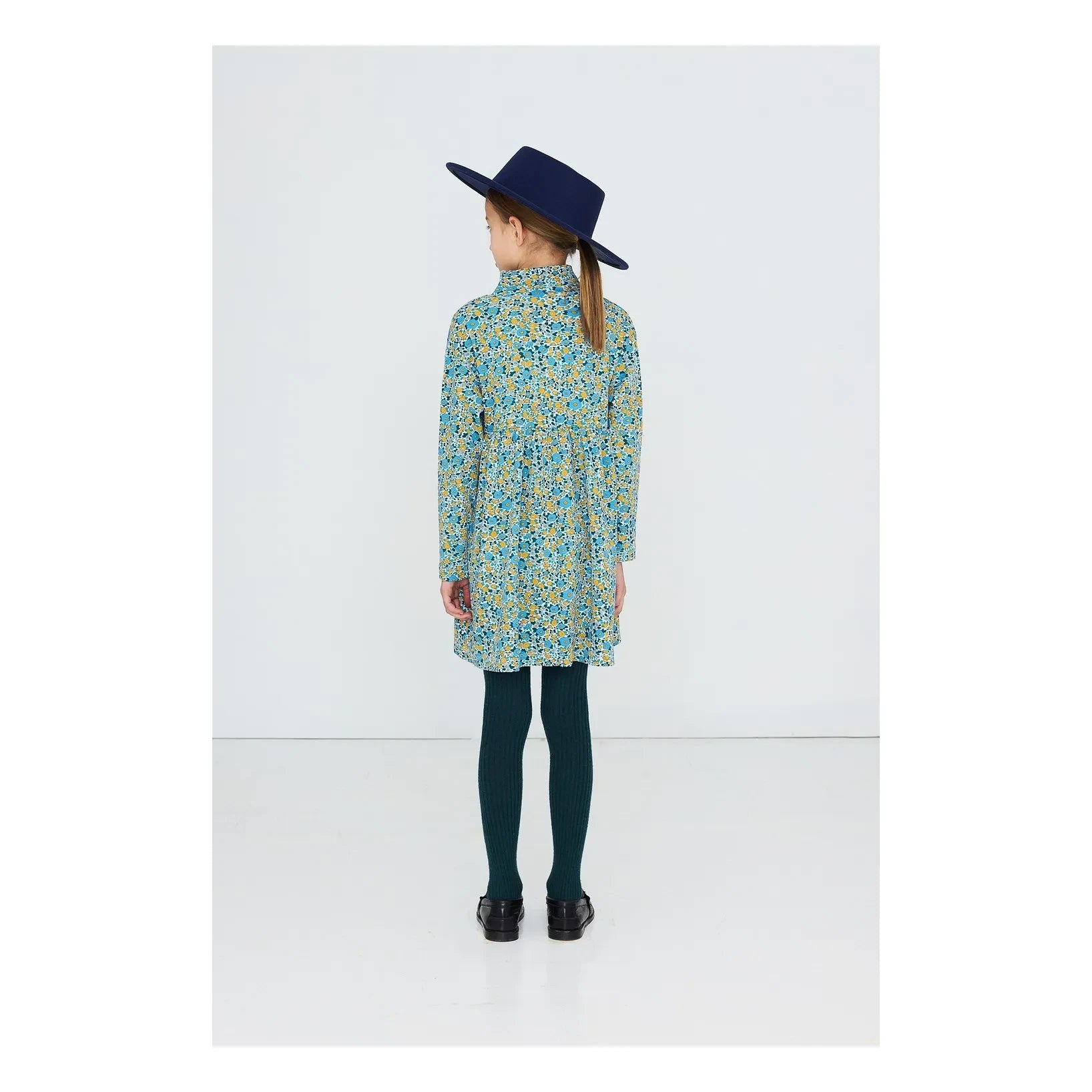 Tinycottons – Kleid aus Bio-Baumwollcord mit Blumenmuster | Blau