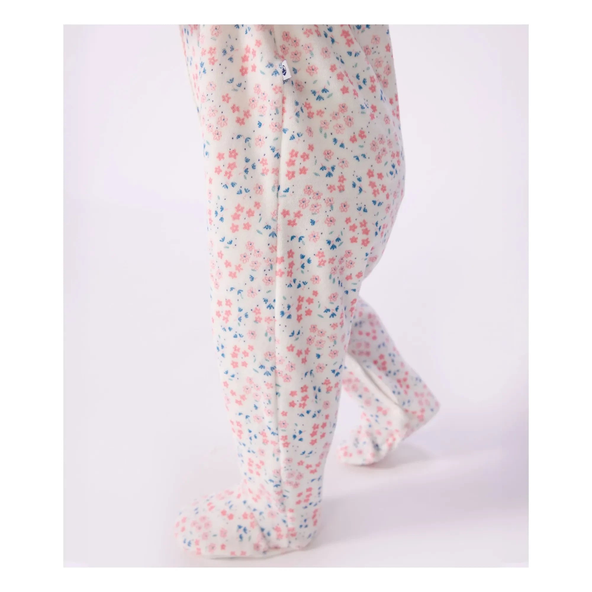 Petit Bateau - Bestickter Samt-Schlafanzug mit Blumenmuster | Weiß