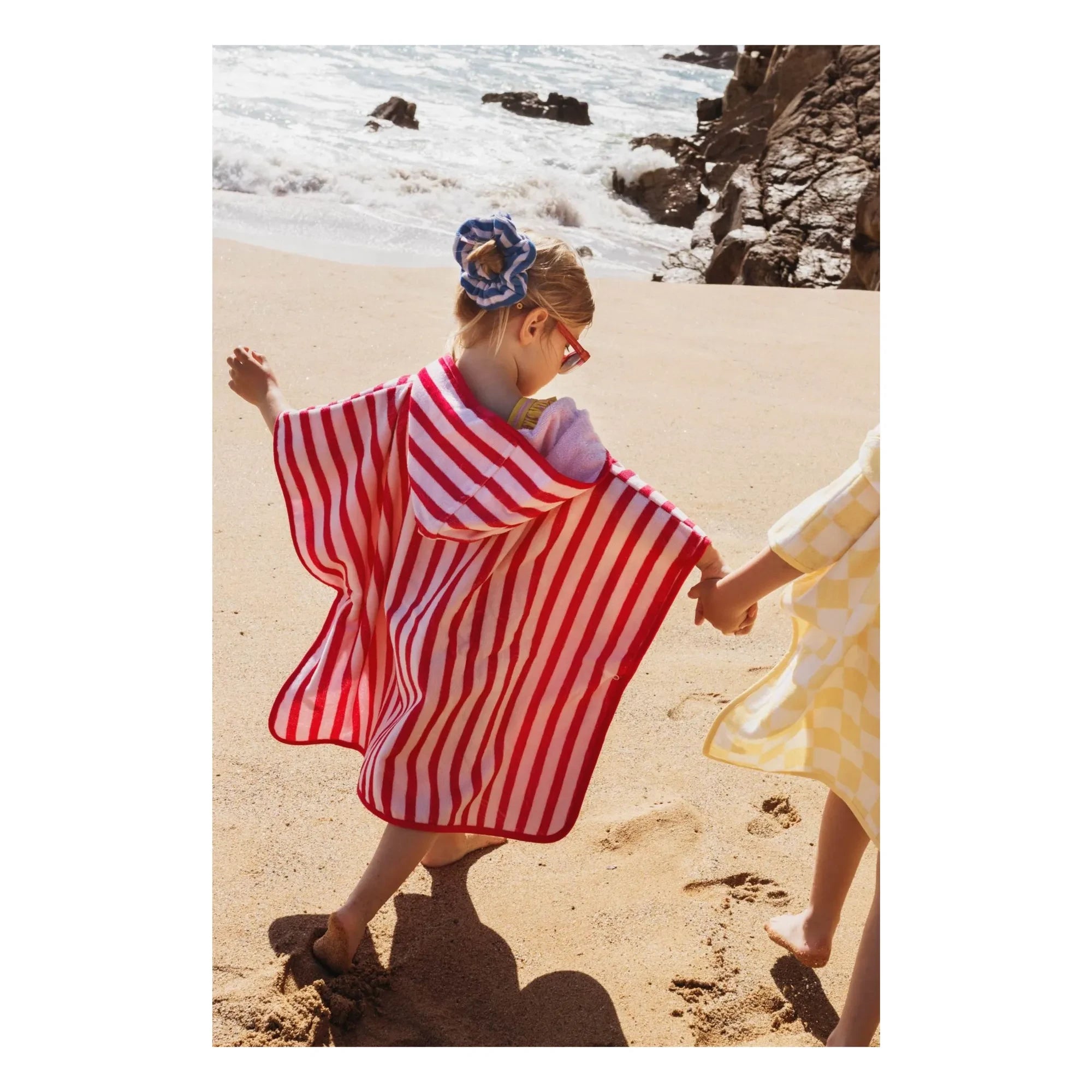 Jera Mini - Çizgili Havlu Poncho | Pembe
