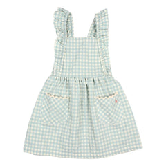 Búho – Gingham-Kleid aus Bio-Seersucker-Baumwolle | Aqua