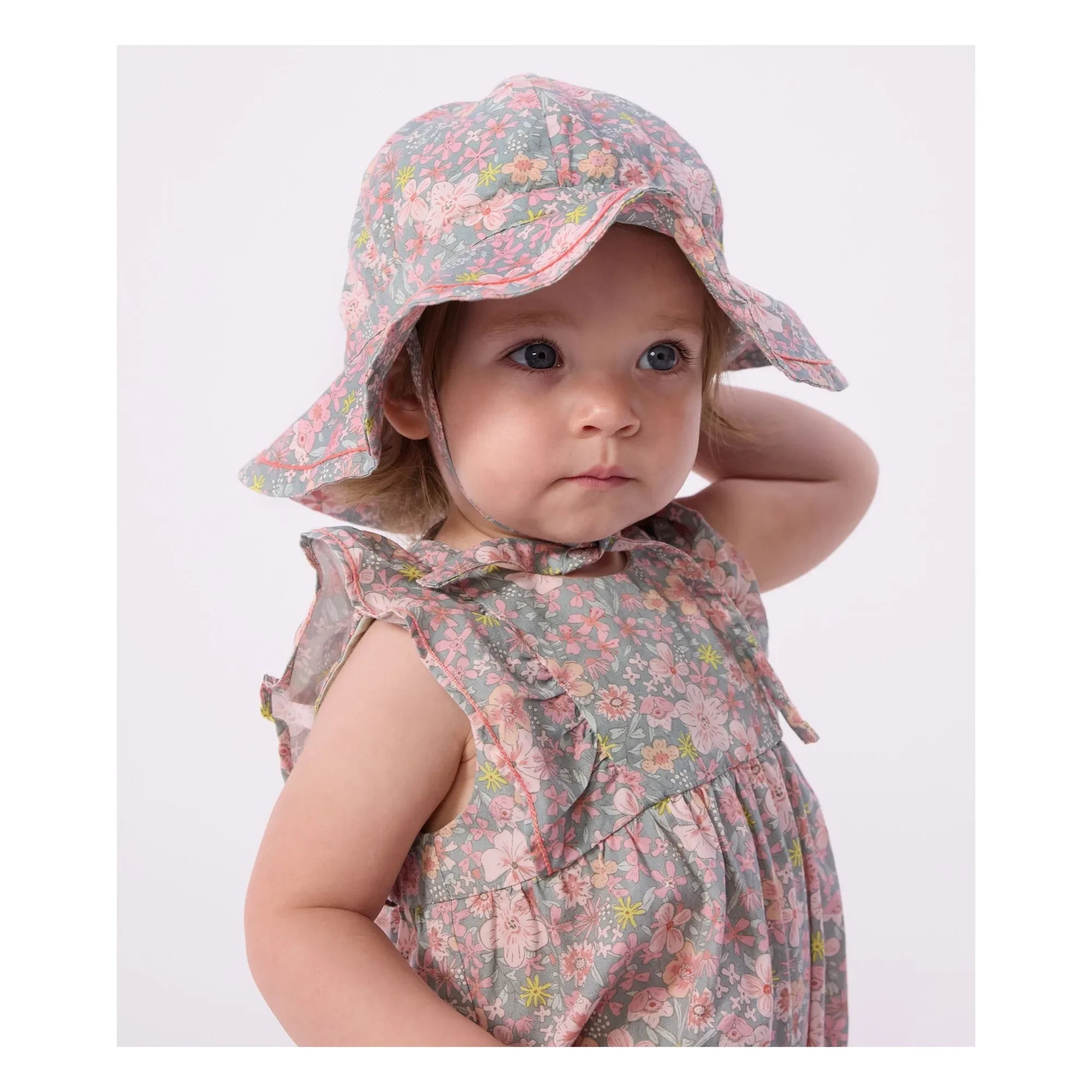 Petit Bateau - Strampler aus Bio-Baumwollpopeline mit Blumenmuster | Graublau