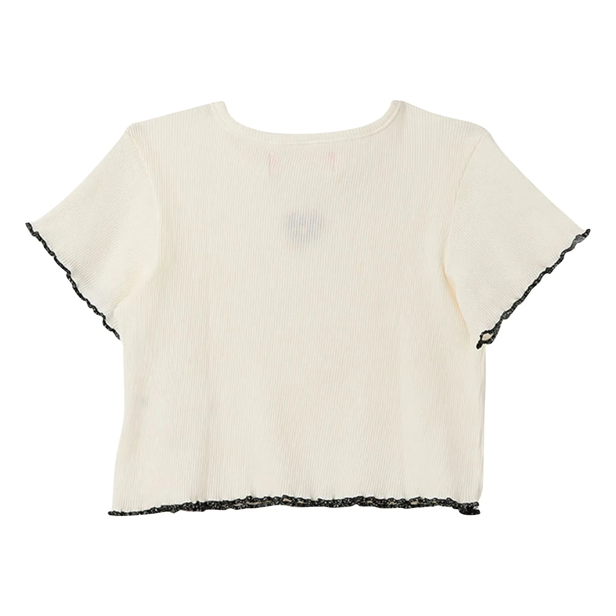 Fabula - Geripptes Blumen-T-Shirt | Weiß