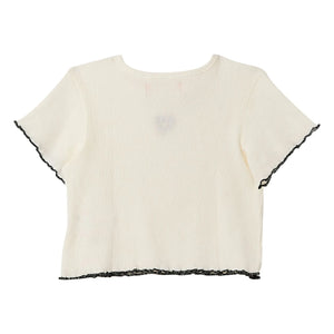 Fabula - Geripptes Blumen-T-Shirt | Weiß