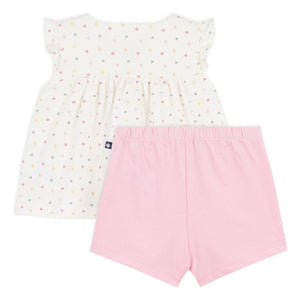 Petit Bateau - Bio-Baumwoll-Set mit Herz-Oberteil und Shorts | Weiß
