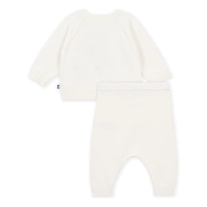 Petit Bateau - Organik pamuklu triko kazak ve pantolon takımı | Ekru